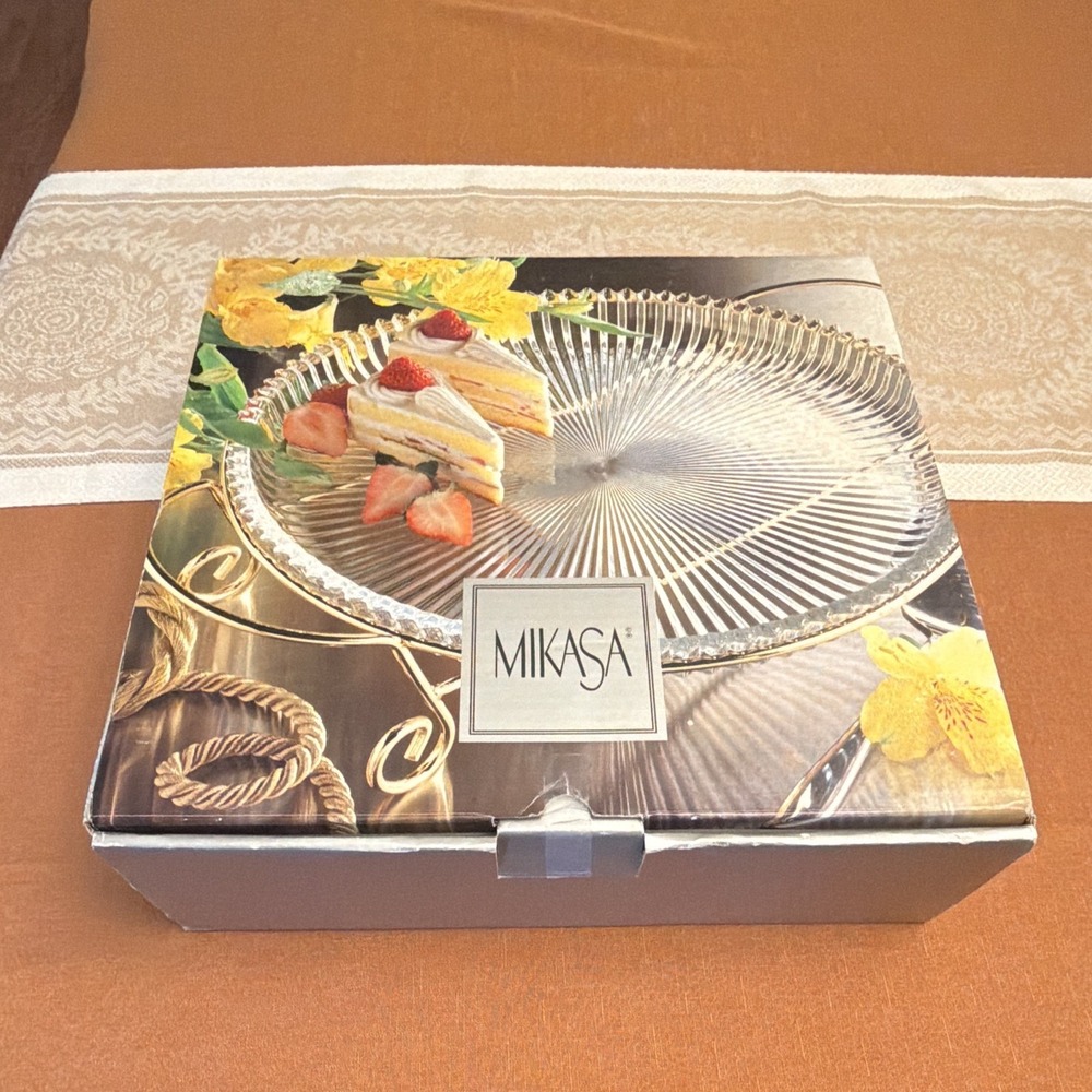 Mikasa Clear Glass Round Serving Platter Plate, Boxed Packaging